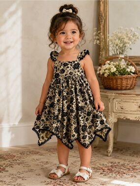 Joie Black Cream Floral Handkerchief Dress 24M
